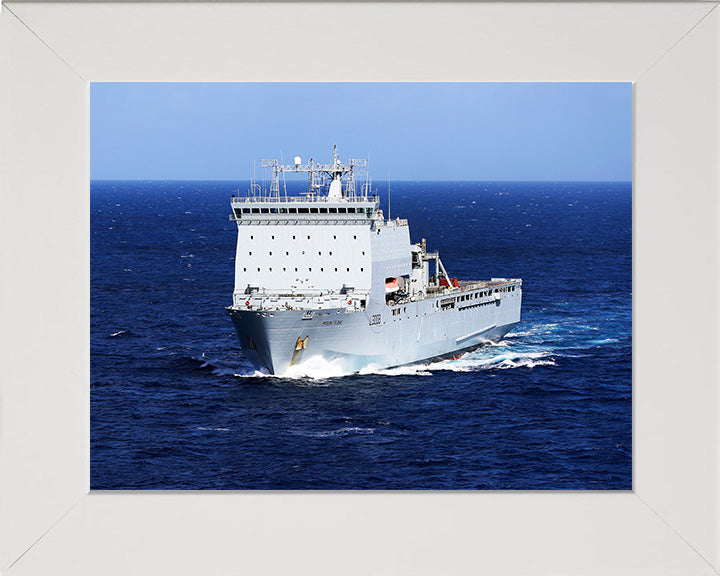 RFA Mounts Bay (L3008) Photo Print - Starboard Bow View at Sea - Royal Fleet Auxiliary Bay Class Ship Hampshire Prints 10 x 8 White Frame No