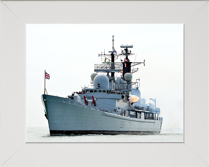 HMS Edinburgh (D97) Royal Navy Type 42 Destroyer Firing at Anchor Photo Print Wall Art Decor Posters, Prints, & Visual Artwork Hampshire Prints 10 x 8 White Frame No