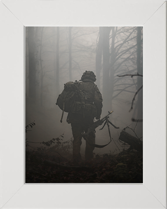British Army Soldier Officer Cadet Woodland Portrait on Exercise Photo Print Wall Art Military Decor Posters, Prints, & Visual Artwork Hampshire Prints 10 x 8 White Frame No