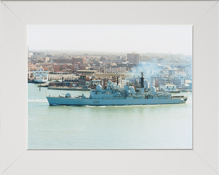 HMS Birmingham (D86) Royal Navy Type 42 Destroyer Passing Old Portsmouth Photo Print Wall Art Decor Posters, Prints, & Visual Artwork Hampshire Prints 10 x 8 White Frame No