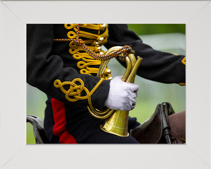 King’s Troop Royal Horse Artillery Bugler on horseback Photo Print - British Army Hampshire Prints 10 x 8 White Frame No