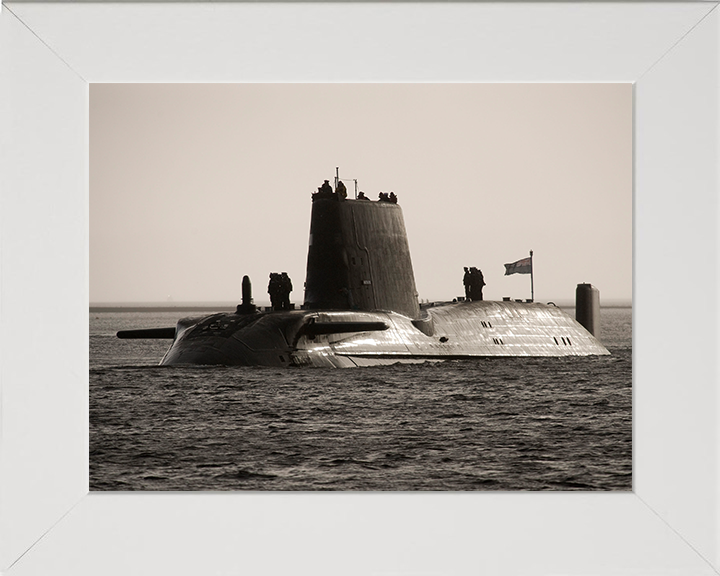 HMS Astute (S119) Photo Print - Arrives in Faslane - Royal Navy Astute Class Submarine Hampshire Prints 10 x 8 White Frame No