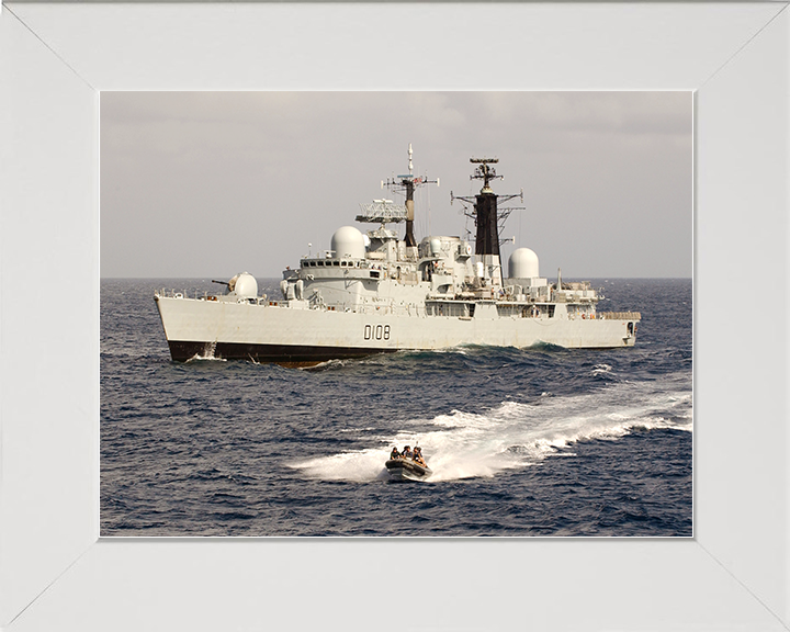 HMS Cardiff (D108) Royal Navy Type 42 Destroyer With RIB Photo Print Wall Art Decor Posters, Prints, & Visual Artwork Hampshire Prints