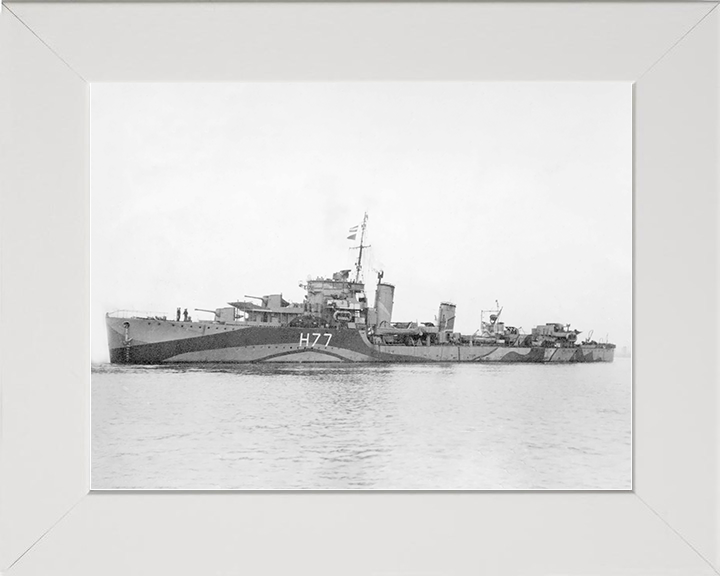 HMS Boreas (H77) Royal Navy B Class Destroyer Port Side View Photo Print Wall Art Decor Posters, Prints, & Visual Artwork Hampshire Prints 10 x 8 White Frame No