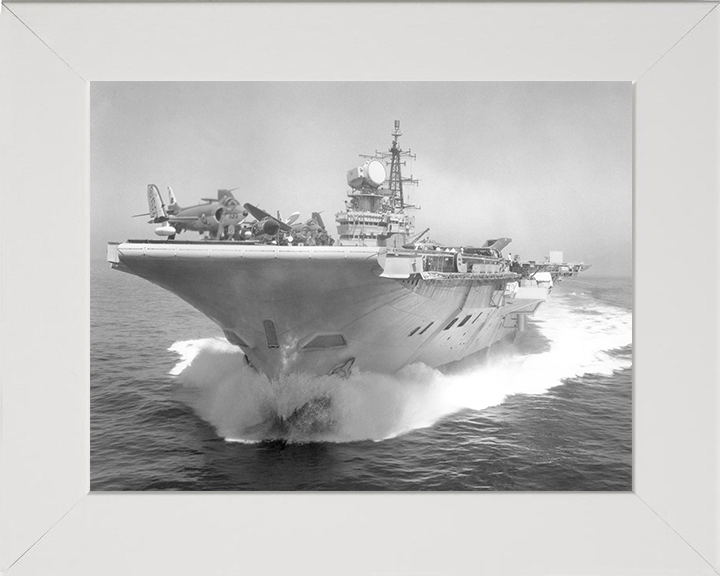 HMS Hermes (R12) Photo Print - Low Bow View - Royal Navy Centaur Class Aircraft Carrier Hampshire Prints 10 x 8 White Frame No