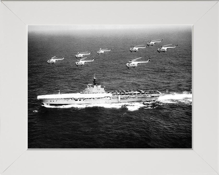 HMS Bulwark (R08) Royal Navy Centaur Class Fleet Carrier With Helicopters Photo Print Wall Art Decor Posters, Prints, & Visual Artwork Hampshire Prints 10 x 8 White Frame No