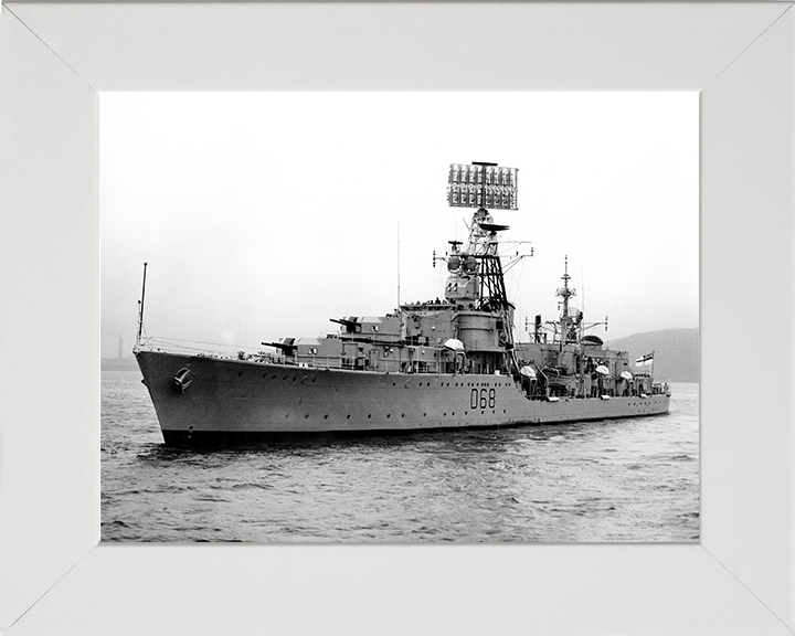 HMS Barrosa (D68) Photo Print - At Sea 1963 - Royal Navy Battle Class Destroyer Posters, Prints, & Visual Artwork Hampshire Prints 10 x 8 White Frame No