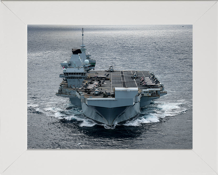 HMS Prince of Wales (R09) Photo Print - Bow View July 2025 - Royal Navy Queen Elizabeth Class Aircraft Carrier Hampshire Prints 10 x 8 White Frame No