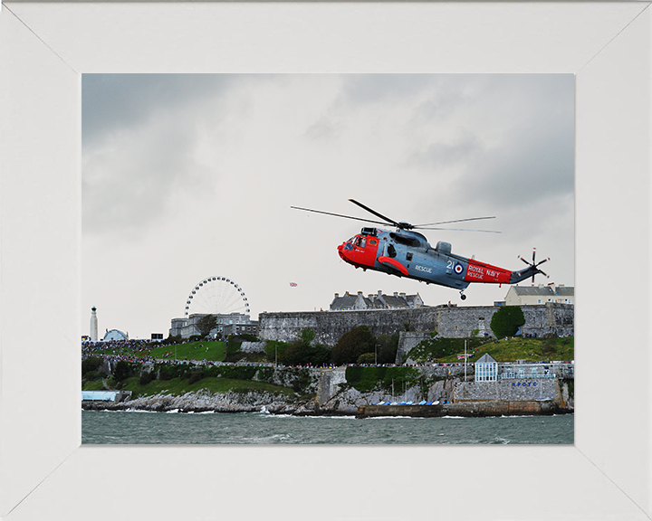 Sea King (SAR) Helicopter Over Plymouth Sound 2012 Photo Print - Royal Navy Aircraft Posters, Prints, & Visual Artwork Hampshire Prints 10 x 8 White Frame No