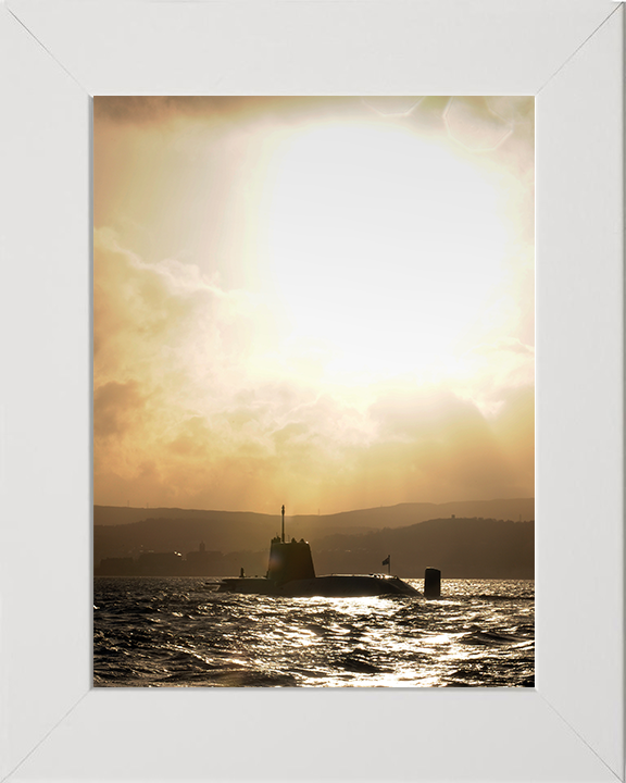 HMS Astute (S119) Photo Print - At Sunset 2009 - Royal Navy Astute Class Submarine Hampshire Prints 10 x 8 White Frame No