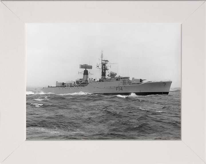HMS Leopard (F14) Photo Print - At Sea 1973 - Royal Navy Leopard Class Frigate Hampshire Prints 10 x 8 White Frame No