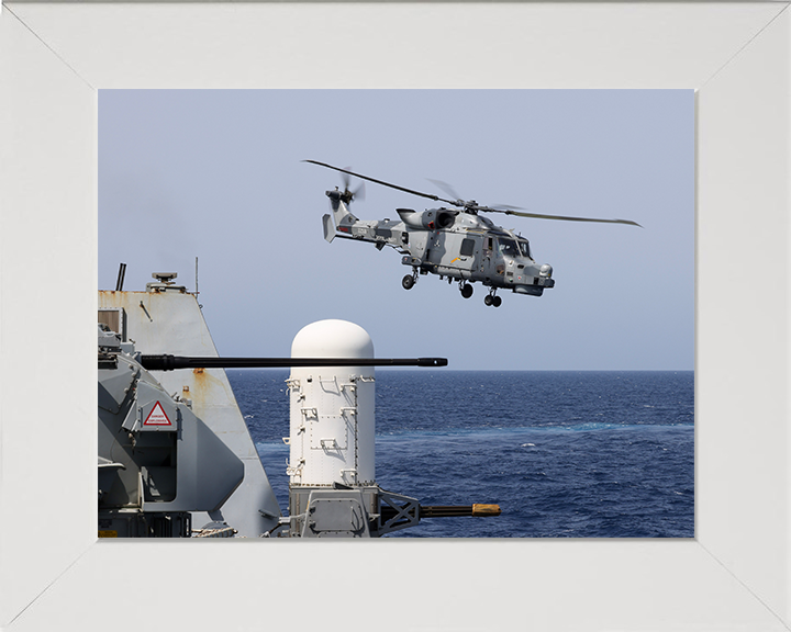 Wildcat Helicopter With Phalanx Weapon System Photo Print - Royal Navy Aircraft Hampshire Prints 10 x 8 White Frame No
