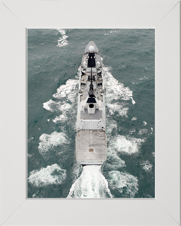 HMS Daring (D32) Royal Navy Type 45 Destroyer High Stern View Photo Print Wall Art Decor Posters, Prints, & Visual Artwork Hampshire Prints 10 x 8 White Frame No