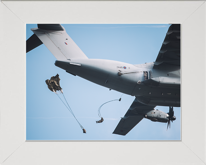 British Army Parachute Regiment Soldiers Deploy From An RAF A400M Atlas Photo Print Wall Art Posters, Prints, & Visual Artwork Hampshire Prints 10 x 8 White Frame No