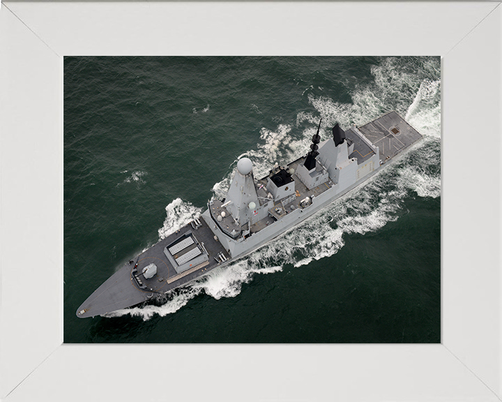 HMS Daring (D32) Photo Print - From Above 2014 - Royal Navy Type 45 Destroyer Posters, Prints, & Visual Artwork Hampshire Prints 10 x 8 White Frame No