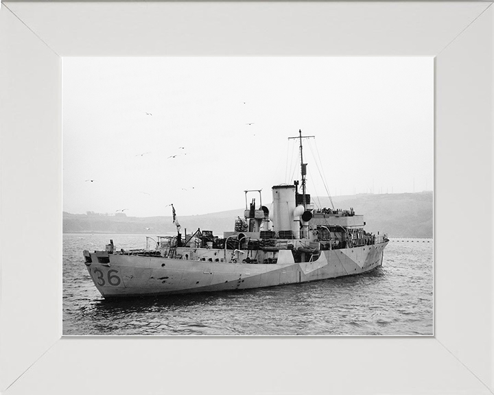 HMS Clematis (K36) Royal Navy Flower Class Corvette Starboard Quarter Photo Print Wall Art Decor Posters, Prints, & Visual Artwork Hampshire Prints 10 x 8 White Frame No