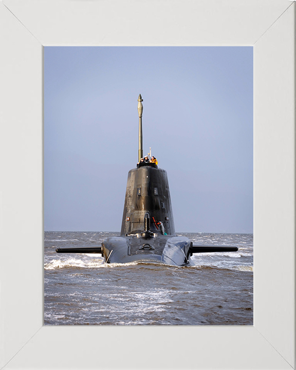 HMS Astute (S119) Photo Print - Bow View 2009 - Royal Navy Astute Class Submarine Hampshire Prints 10 x 8 White Frame No