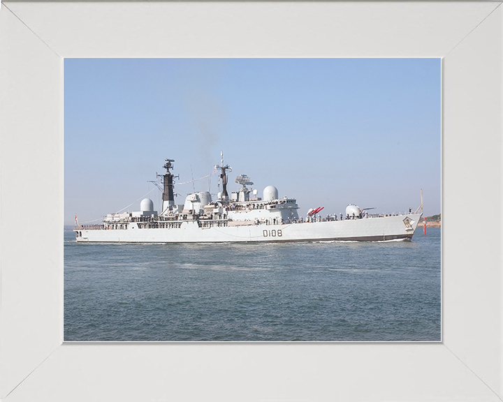 HMS Cardiff (D108) Royal Navy Type 42 Destroyer Flying Paying Off Pennant Photo Print Wall Art Decor Posters, Prints, & Visual Artwork Hampshire Prints 10 x 8 White Frame No
