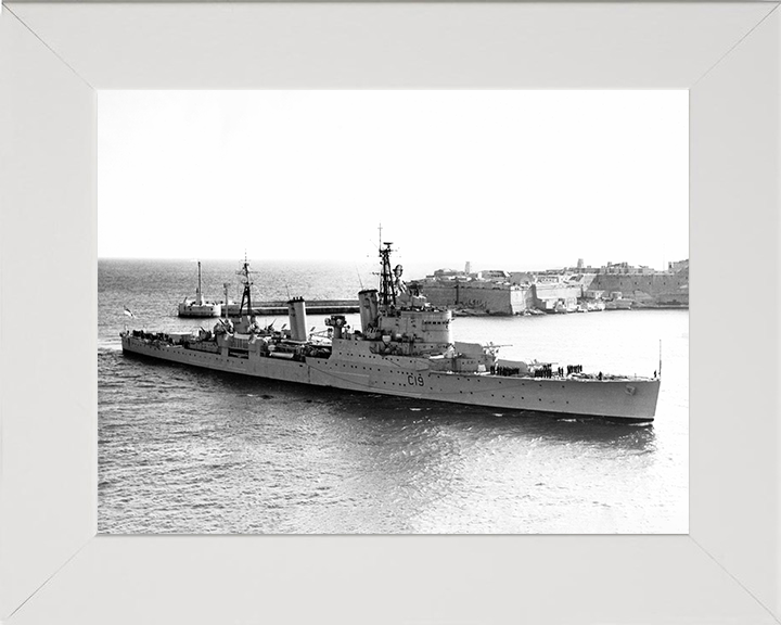 HMS Birmingham (C19) Photo Print - Valletta 1957 - Royal Navy Town Class Light Cruiser Posters, Prints, & Visual Artwork Hampshire Prints 10 x 8 White Frame No