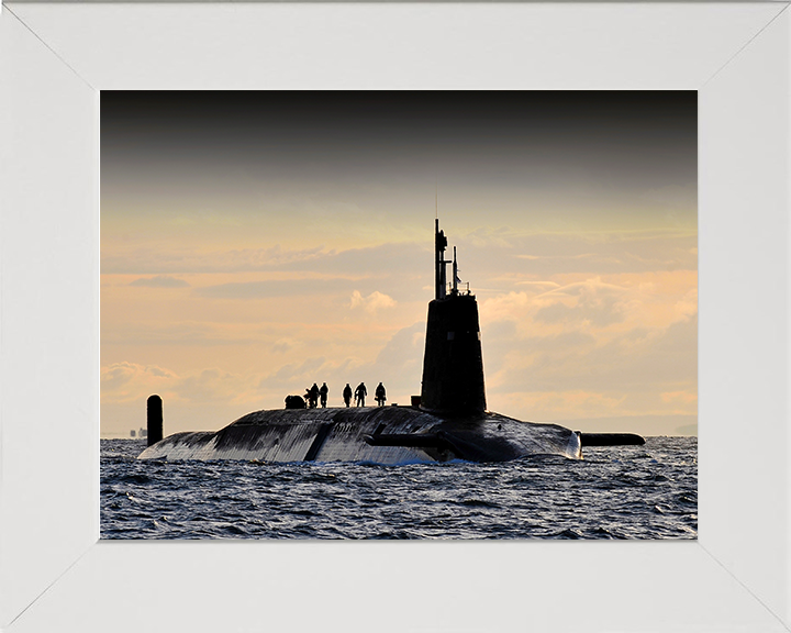 HMS Vanguard (S28) Photo Print - Sunset 2010 - Royal Navy Vanguard Class Submarine Hampshire Prints 10 x 8 White Frame No
