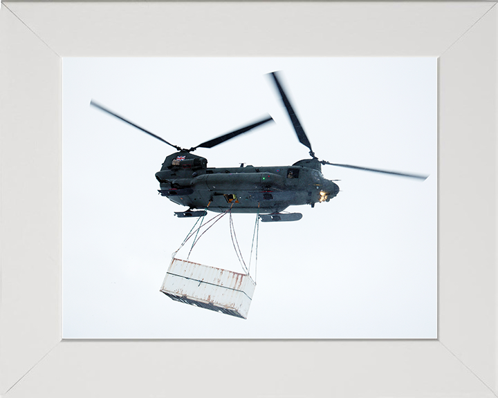 RAF Chinook Helicopter With Load Photo Print Royal Air Force Aircraft Wall Art Aviation Decor Posters, Prints, & Visual Artwork Hampshire Prints 10 x 8 White Frame No