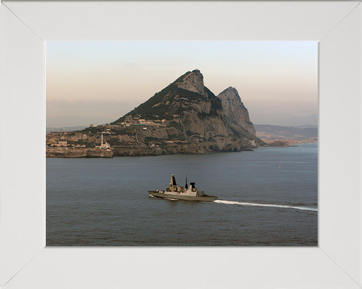 HMS Defender (D36) Photo Print - Gibraltar 2015 - Royal Navy Type 45 Destroyer Hampshire Prints 10 x 8 White Frame No