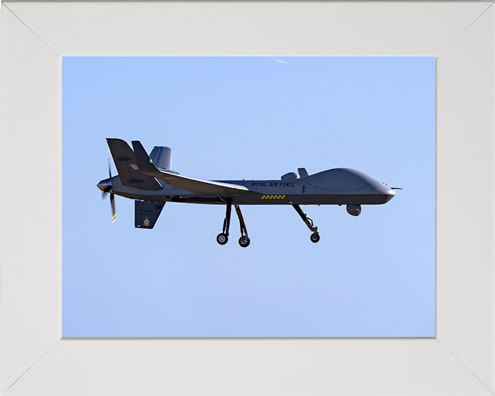 RAF Protector RG Mk1 Drone in flight Photo Print - Royal Air Force Aircraft Hampshire Prints 10 x 8 White Frame No