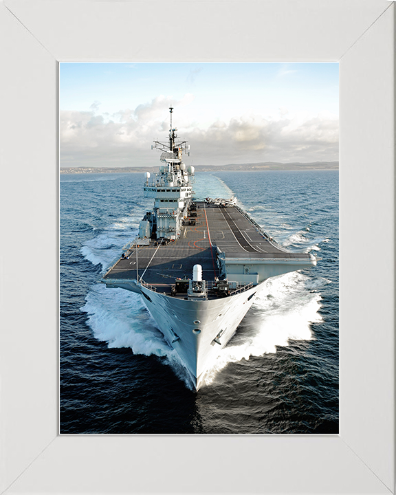 HMS Ark Royal (R07) Royal Navy Invincible Class Aircraft Carrier Underway Bow View Photo Print Wall Art Decor Posters, Prints, & Visual Artwork Hampshire Prints 10 x 8 White Frame No
