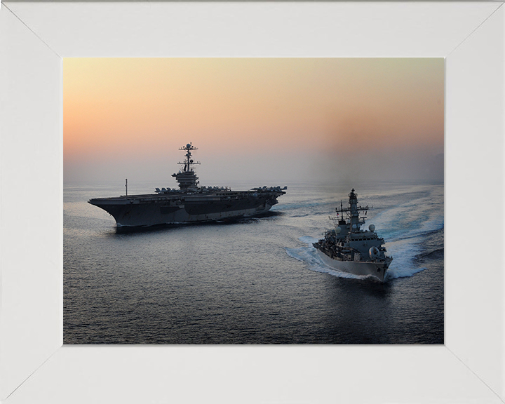 HMS St Albans (F83) Photo Print - With USS John C Stennis - Royal Navy Type 23 Frigate Hampshire Prints 10 x 8 White Frame No