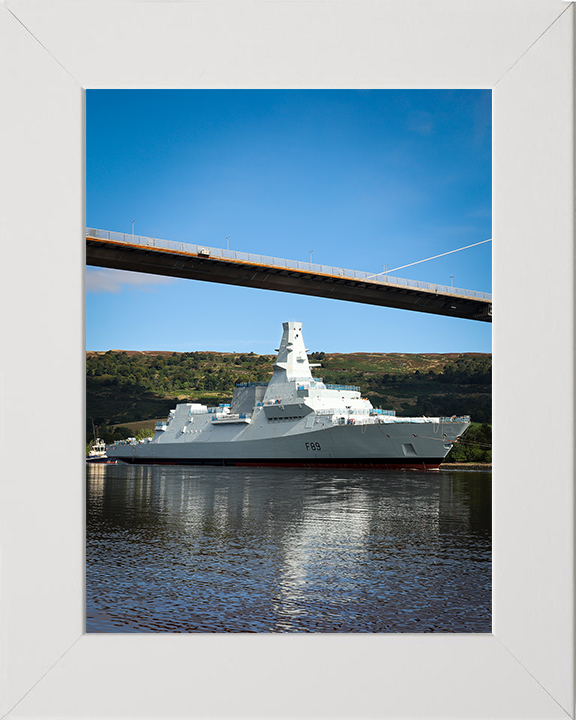 HMS Cardiff (F89) Photo Print - Under Tow - Royal Navy Type 26 Frigate Hampshire Prints 10 x 8 White Frame No