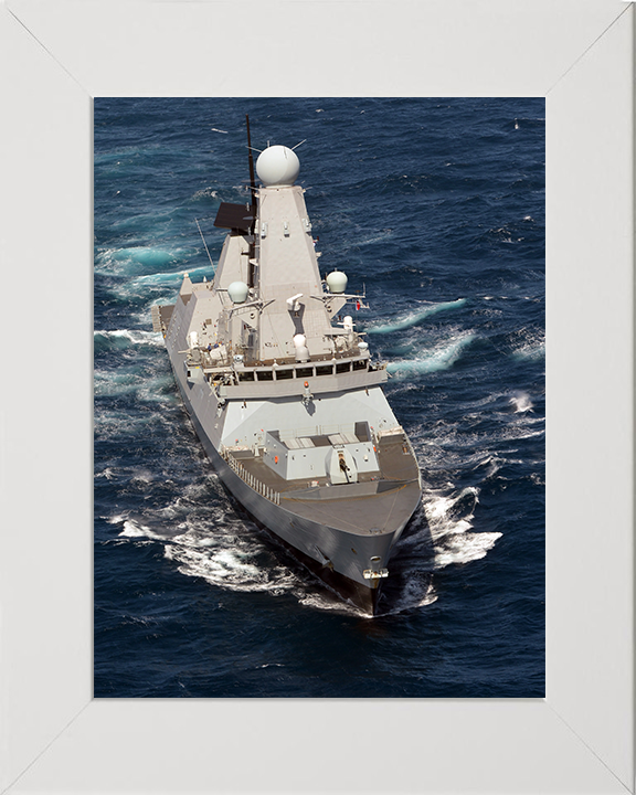 HMS Diamond (D34) Photo Print - Bow View 2012 - Royal Navy Type 45 Destroyer Hampshire Prints 10 x 8 White Frame No
