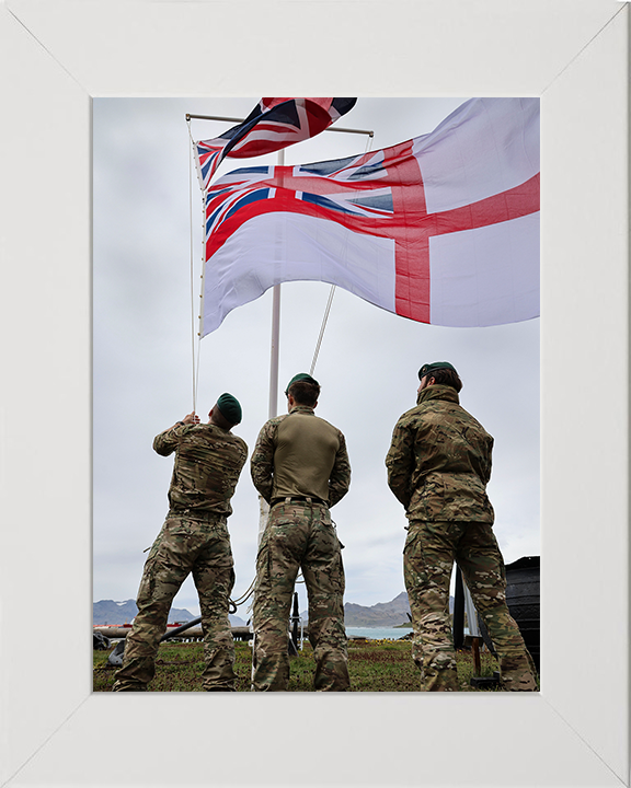 Royal Marines Commandos Raise the White Ensign Photo Print Hampshire Prints 10 x 8 White Frame No