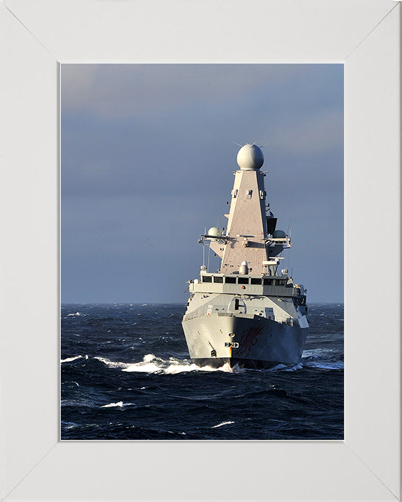 HMS Dragon (D35) Royal Navy Type 45 Destroyer Bow View Portrait Photo Print Wall Art Decor Posters, Prints, & Visual Artwork Hampshire Prints 10 x 8 White Frame No