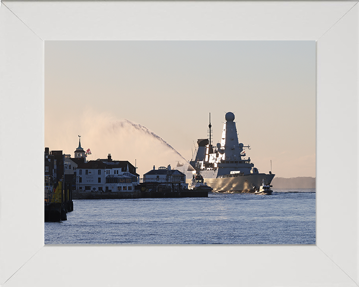 HMS Dauntless (D33) Photo Print - Homecoming 2025 - Royal Navy Type 45 Destroyer Posters, Prints, & Visual Artwork Hampshire Prints 10 x 8 White Frame No