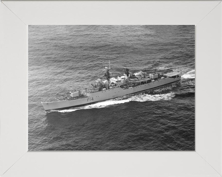 HMS Leopard (F14) Photo Print - Port Side View - Royal Navy Leopard Class Frigate Posters, Prints, & Visual Artwork Hampshire Prints 10 x 8 White Frame No