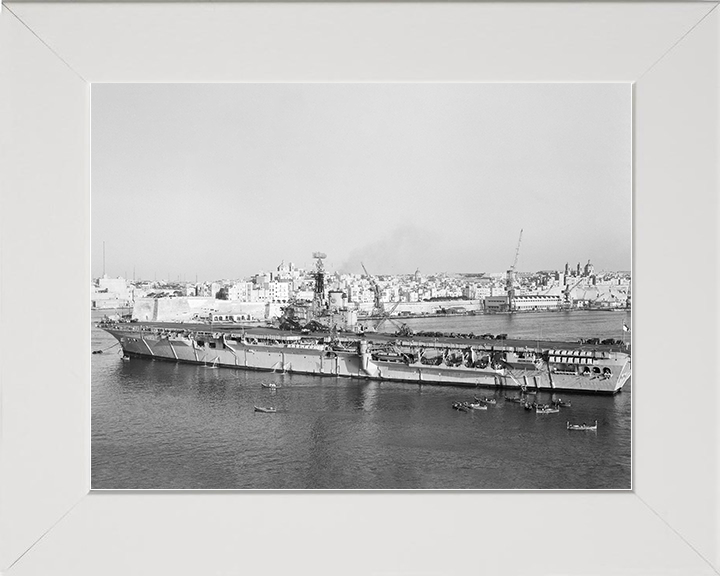 HMS Albion (R07) Royal Navy Centaur Class Carrier Grand Harbour Valletta Photo Print Wall Art Naval Decor Posters, Prints, & Visual Artwork Hampshire Prints 10 x 8 White Frame No