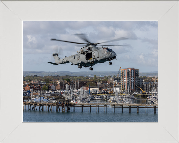 Merlin Helicopter Embarks HMS Prince of Wales Photo Print - Royal Navy Aircraft Hampshire Prints 10 x 8 White Frame No
