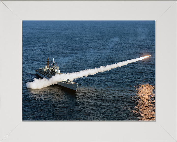 HMS Edinburgh (D97) Royal Navy Type 42 Destroyer Firing Sea Dart Photo Print Wall Art Decor Posters, Prints, & Visual Artwork Hampshire Prints 10 x 8 White Frame No