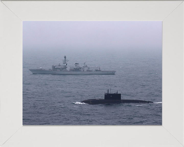 HMS Sutherland (F81) Photo Print - With Russian Submarine - Royal Navy Type 23 Frigate Hampshire Prints 10 x 8 White Frame No