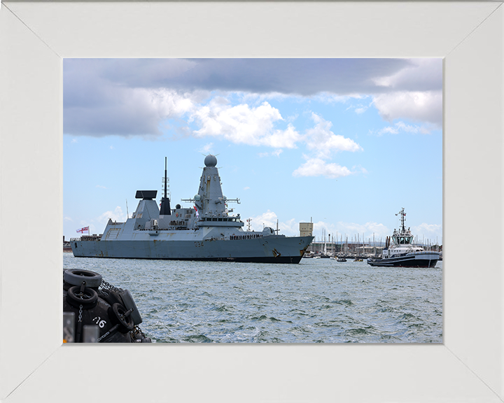 HMS Diamond (D34) Photo Print - Portsmouth Return - Royal Navy Type 45 Destroyer Hampshire Prints 10 x 8 White Frame No