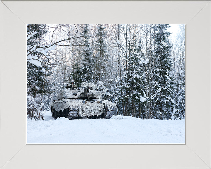 Challenger 2 Main in the snow British Army Vehicle Photo Print Wall Art Military Decor UK Posters, Prints, & Visual Artwork Hampshire Prints 10 x 8 White Frame No