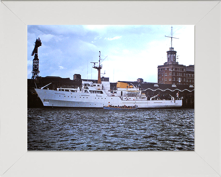 HMS Beagle (A319) Photo Print - Portsmouth 1982 - Royal Navy Bulldog Class Survey Vessel Hampshire Prints 10 x 8 White Frame No