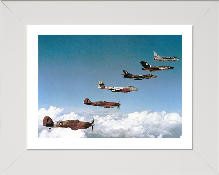 RAF Fighters 1940-1960 in flight Photo Print - Royal Air Force Aircraft Hampshire Prints 10 x 8 White Frame Yes
