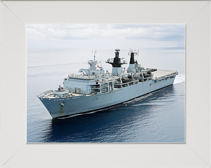 HMS Albion (L14) Royal Navy Albion Class Amphibious Ship High Starboard Bow View at Sea Photo Print Wall Art Decor Posters, Prints, & Visual Artwork Hampshire Prints 10 x 8 White Frame No