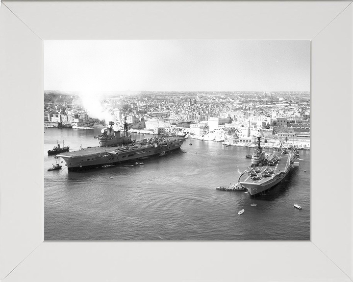 HMS Centaur (R06) and HMS Eagle (R05) Photo Print - Malta - Royal Navy Aircraft Carriers Hampshire Prints 10 x 8 White Frame No