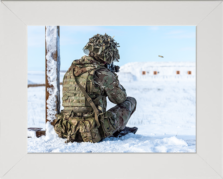 Soldier on a Snowy firing range Photo Print - British Army Hampshire Prints 10 x 8 White Frame No