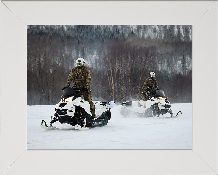Royal Marine Commandos Ride a Snowmobile Norway 2026 Photo Print - 45 Commando Posters, Prints, & Visual Artwork Hampshire Prints 10 x 8 White Frame No