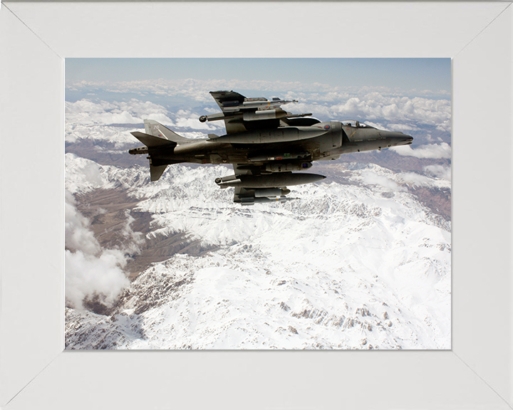 RAF Harrier GR9 Baning Over Afghanistan 2009 Photo Print - Royal Air Force Aircraft Posters, Prints, & Visual Artwork Hampshire Prints 10 x 8 White Frame No