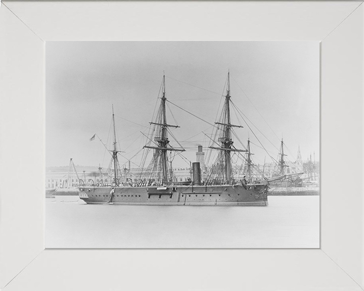 HMS Iron Duke (1870) Photo Print - At Anchor - Royal Navy Audacious Class Ironclad Posters, Prints, & Visual Artwork Hampshire Prints 10 x 8 White Frame No
