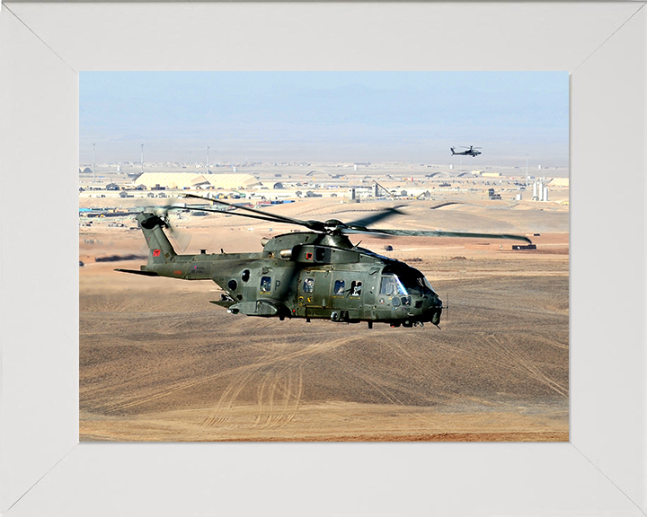 RAF Merlin HC.3 Helicopter in flight Photo Print - Royal Air Force Aircraft Hampshire Prints 10 x 8 White Frame No